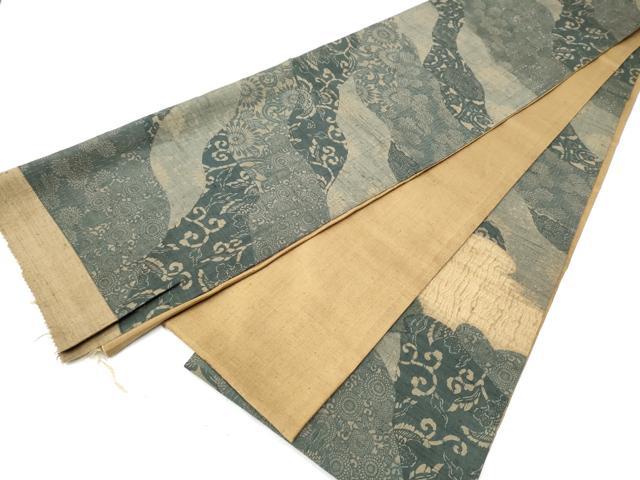 平和屋着物○全通柄袋帯 紬地 型染め 道長花文 正絹 逸品 CAAZ4219hy