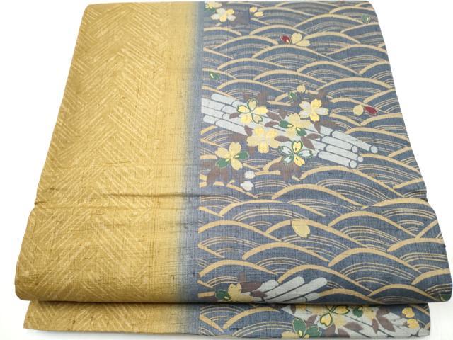 平和屋着物●全通柄袋帯　紬地　花筏文　金彩　正絹　逸品　CAAZ4237hy