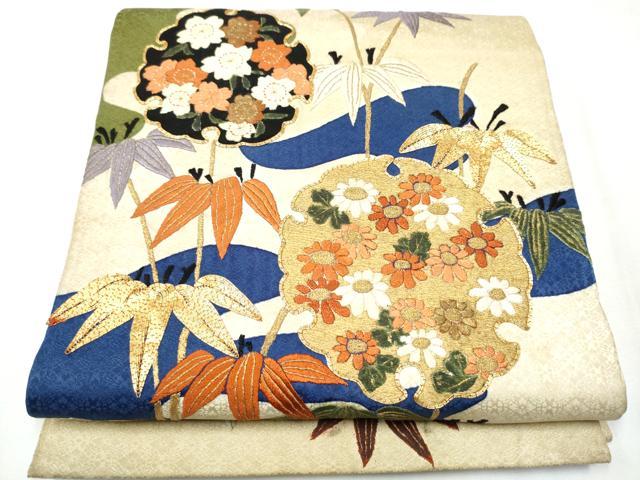 平和屋着物●アンティーク　大正ロマン　太鼓柄　京袋帯　駒刺繍　雪輪草花文　金糸　正絹　逸品　CAAZ4283hy