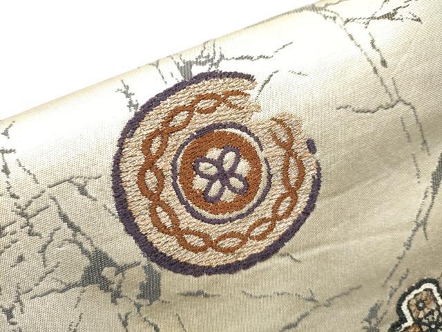 平和屋着物●アンティーク　大正ロマン　全通柄　九寸名古屋帯　幾何学文様　銀糸　正絹　逸品　CAAZ4285hy 平和屋着物○アンティーク 大正ロマン 全通柄 九寸名古屋帯 幾何学