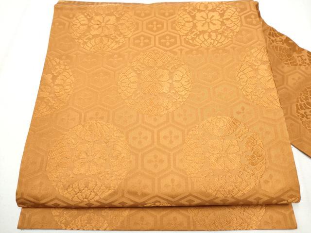 平和屋着物●西陣　川島織物　九寸名古屋帯　唐織　花丸文　琥珀色　正絹　逸品　CAAZ4292hy