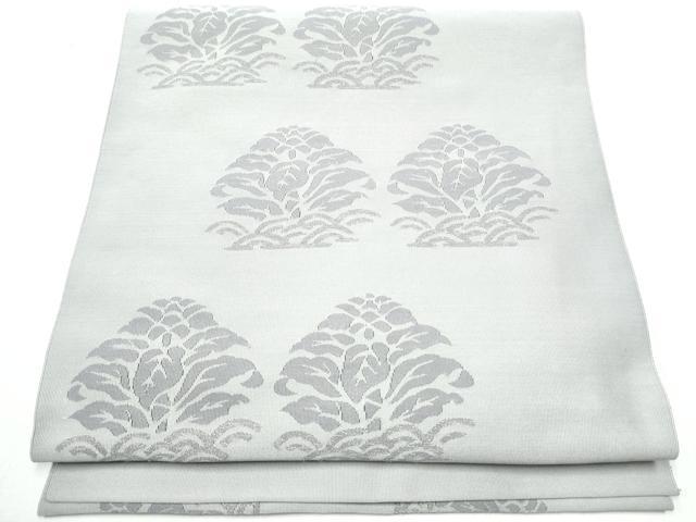 平和屋着物●爪掻き本綴れ　八寸名古屋帯　草花文　灰青色　正絹　逸品　CAAZ4300hy