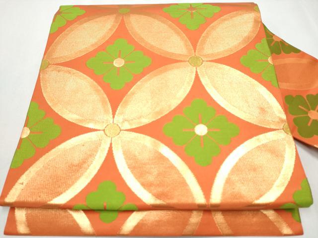 平和屋着物●桝屋高尾　全通柄　九寸名古屋帯　七宝花文　金糸　正絹　逸品　CAAZ4301hy