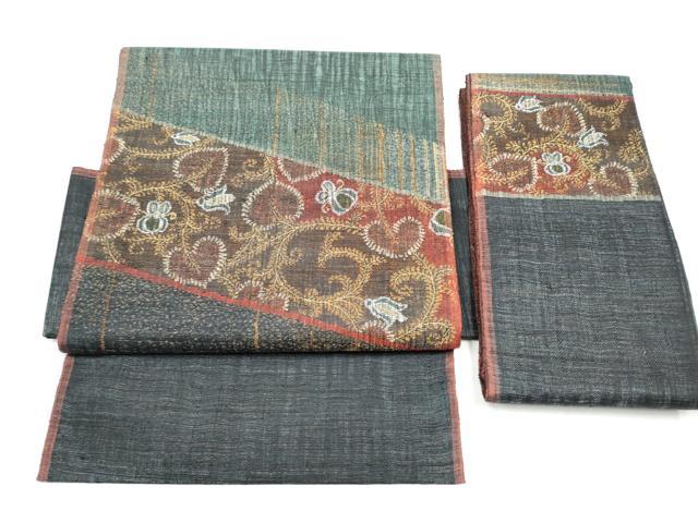 平和屋着物●西陣　老舗　渡文謹製　手織　つけ帯　花唐草文　金銀糸　正絹　逸品　CAAZ4310hy