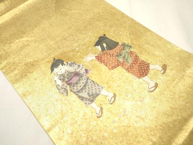 平和屋着物●太鼓柄袋帯　童子遊び　金糸　引箔　正絹　逸品　CAAZ4313hy 平和屋着物○太鼓柄袋帯 童子遊び 金糸 引箔 正絹 逸品 CAAZ4313hy
