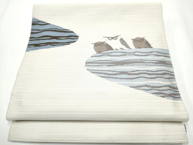 平和屋着物●八寸名古屋帯　すくい織　フクロウ　正絹　逸品　CAAZ4334hy