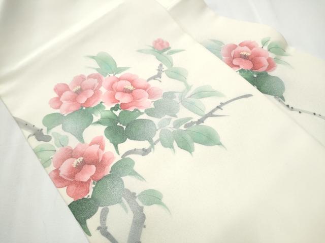 平和屋着物●塩瀬　九寸名古屋帯　手描き　枝花文　銀彩　正絹　逸品　CAAZ4348hy 平和屋着物○塩瀬 九寸名古屋帯 手描き 枝花文 銀彩 正絹