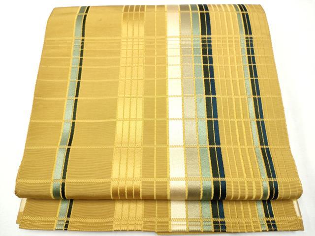 平和屋着物●本場筑前博多織　八寸名古屋帯　格子柄　正絹　逸品　CAAZ4368hy