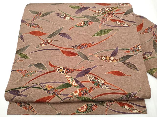 平和屋着物●全通柄　九寸名古屋帯　型染め　草花文　金彩　正絹　逸品　CAAZ4375hy