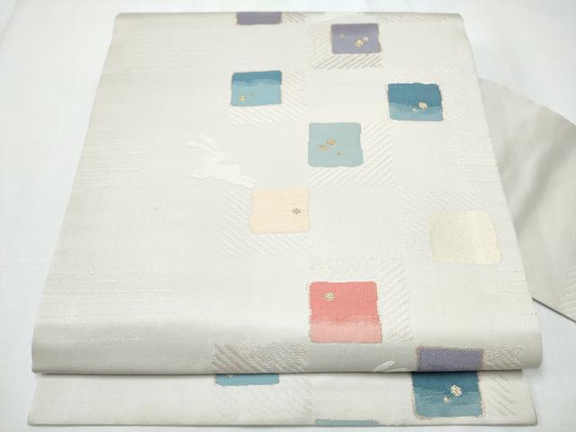 平和屋着物●九寸名古屋帯　変わり市松兎文　金糸　正絹　逸品　CAAZ4379hy