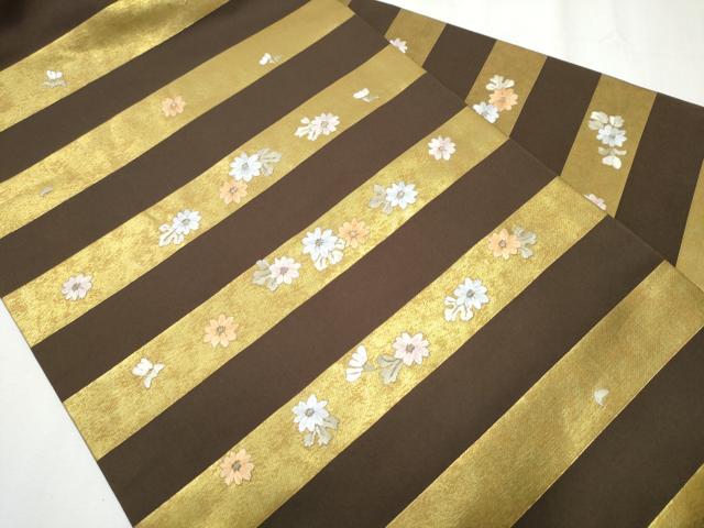 平和屋着物●九寸名古屋帯　刺繍　横段花丸文　金彩　引箔　正絹　逸品　CAAZ4385hy 平和屋着物○九寸名古屋帯 刺繍 横段花丸文 金彩 引箔 正絹