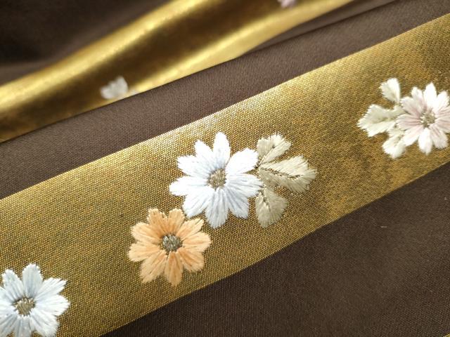 平和屋着物○九寸名古屋帯 刺繍 横段花丸文 金彩 引箔 正絹