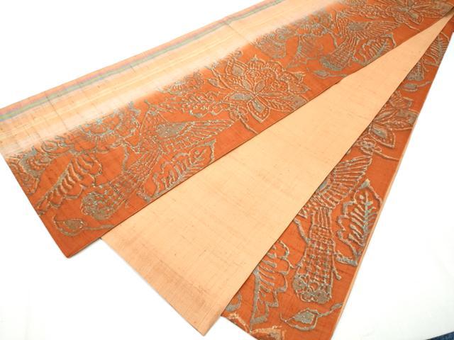 平和屋着物○全通柄袋帯 生紬 花鳥文 正絹 逸品 CAAZ4393hy