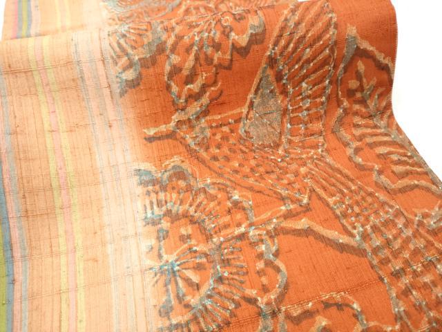 平和屋着物●全通柄袋帯　生紬　花鳥文　正絹　逸品　CAAZ4393hy 平和屋着物○全通柄袋帯 生紬 花鳥文 正絹 逸品 CAAZ4393hy