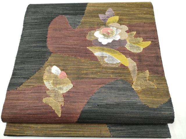 平和屋着物●太鼓柄袋帯　紬地　草花文　正絹　逸品　CAAZ4395hy