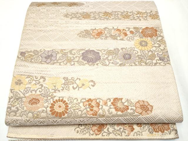 平和屋着物●六通柄袋帯　エ霞花唐草文　金糸　正絹　逸品　CAAZ4398hy