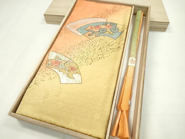 平和屋着物●和装小物　帯締め・帯揚げセット　地紙重ね片輪車橘菊文　暈し染め　金銀彩　逸品　未使用　CAAZ6038ju