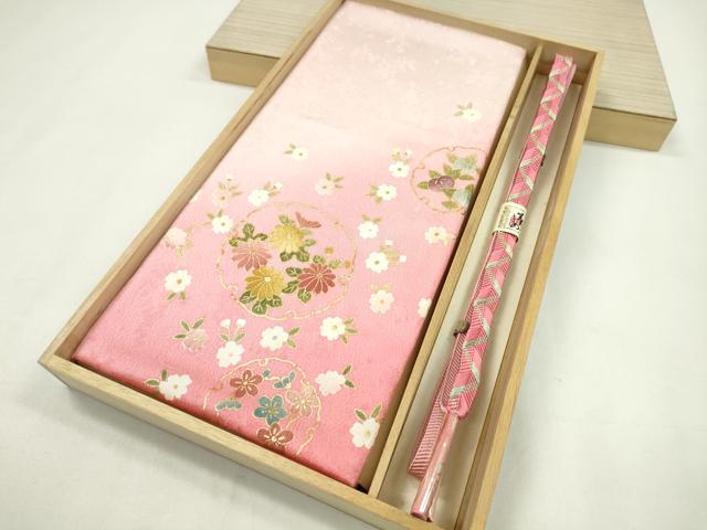 平和屋着物●和装小物　帯締め・帯揚げセット　雪輪花文　暈し染め　金彩　逸品　未使用　CAAZ6057ju