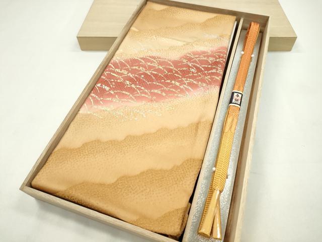 平和屋着物●和装小物　帯締め・帯揚げセット　露芝文　暈し染め　金銀彩　逸品　未使用　CAAZ6062ju