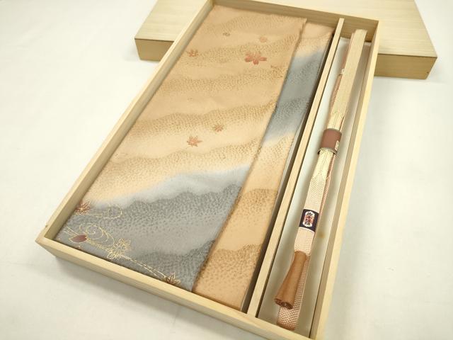 平和屋着物●和装小物　帯締め・帯揚げセット　流水花文　暈し染め　金彩　逸品　未使用　CAAZ6066ju