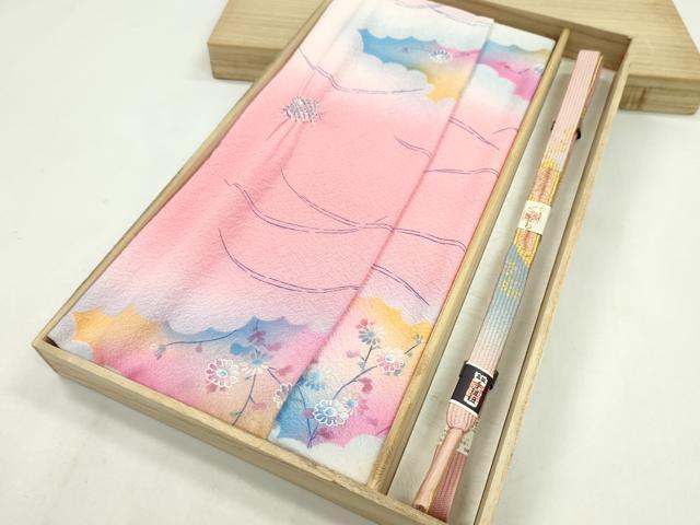 平和屋着物●和装小物　帯締め・帯揚げセット　絞り　芝草枝花文　暈し染め　高麗組　金糸　逸品　未使用　CAAZ6232ju