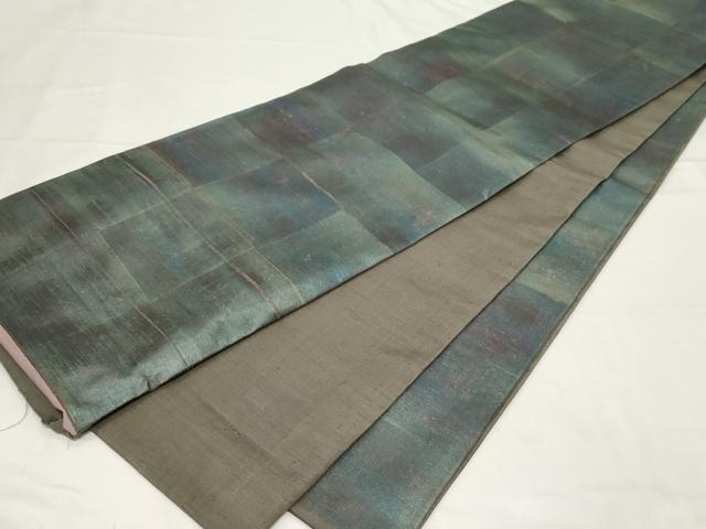 平和屋着物○全通柄袋帯 紬地 霞文 引箔 正絹 逸品 未