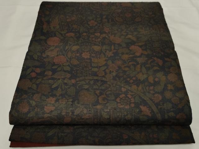 平和屋着物●全通柄袋帯　紬地　更紗花鳥文　銀通し地　正絹　逸品　未使用　CAAZ6433dy