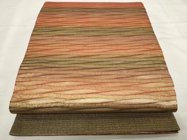 平和屋着物●ひなや工房　くむ・あむ・おる　伊豆蔵明彦　太鼓柄袋帯　横段文　金糸　正絹　逸品　未使用　CAAZ6456dy