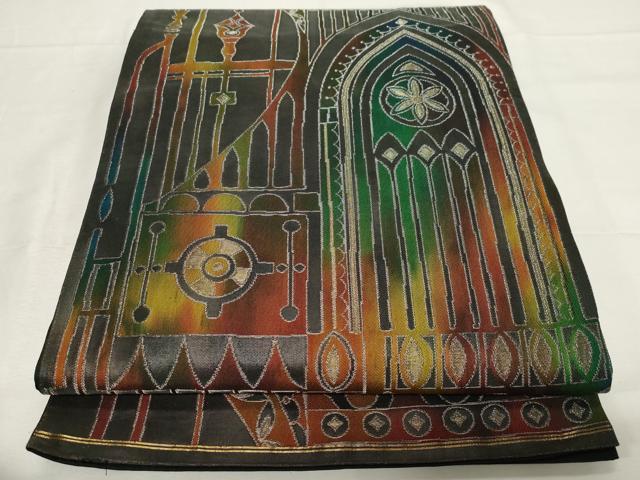 平和屋着物●全通柄袋帯　作家物　聖堂　金銀糸　引箔　正絹　逸品　CAAZ6477dy