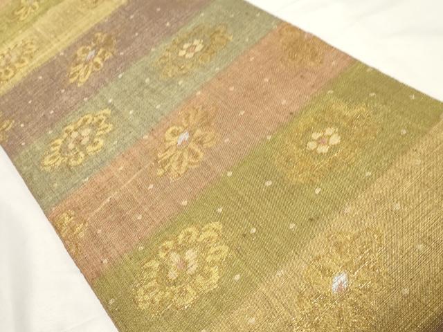 平和屋着物●西陣図案家 徳田義三　六通柄袋帯　紬地　燦煌華　金糸　正絹　逸品　CAAZ6479dy 平和屋着物○西陣図案家 徳田義三 六通柄袋帯 紬地