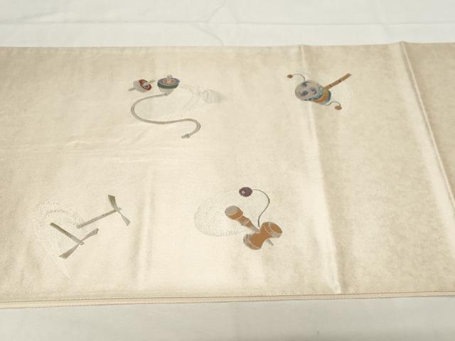平和屋着物○太鼓柄袋帯 作家物 わらべ 縄とび 金糸 引箔 正絹 逸品