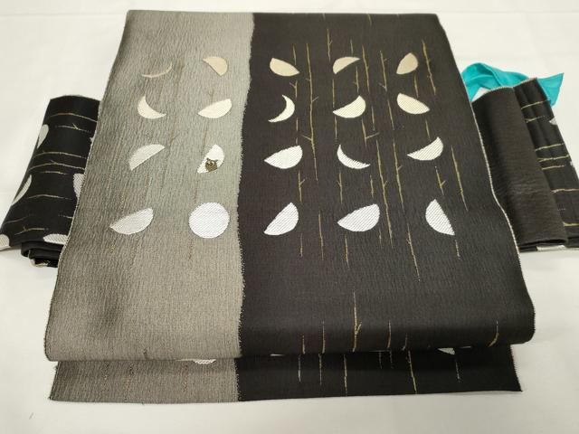 平和屋着物●つけ帯　月　梟　黒地　正絹　逸品　CAAZ6484dy