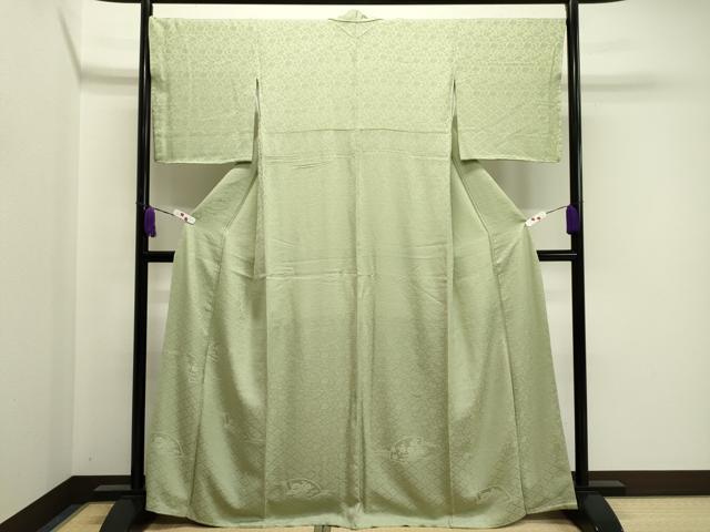 平和屋着物●色留訪問着　色無地　地紙松竹梅地紋　若菜色　正絹　逸品　未使用　CAAZ6503dy