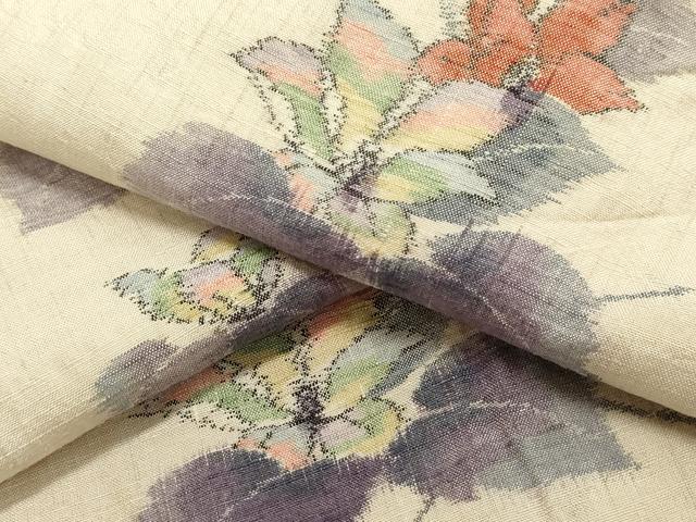 平和屋着物●小千谷紬　草花文　正絹　逸品　CAAZ6517dy