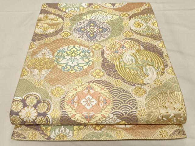 平和屋着物●六通柄袋帯　唐織　向かい鳥正倉院花文　金銀糸　正絹　逸品　CAAZ6795dy