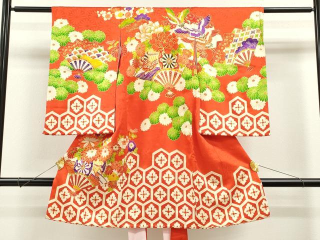 平和屋着物[]お宮参り　女の子　祝着　産着　初着　のしめ　駒刺繍　花車飛鶴扇面吉祥文　金彩　逸品　CAAZ6969ze