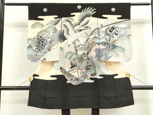 平和屋着物[]お宮参り　男の子　祝着　産着　初着　のしめ　鷹　龍　兜　吉祥松文　金銀彩　逸品　CAAZ6984ze