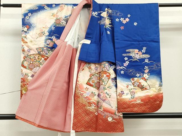 平和屋着物[]七五三　女の子　３歳　祝着　三つ身　駒刺繍　扇面吉祥草花文　暈し染め　金彩　逸品　CAAZ6999ze