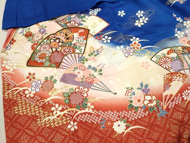 平和屋着物[]七五三　女の子　３歳　祝着　三つ身　駒刺繍　扇面吉祥草花文　暈し染め　金彩　逸品　CAAZ6999ze