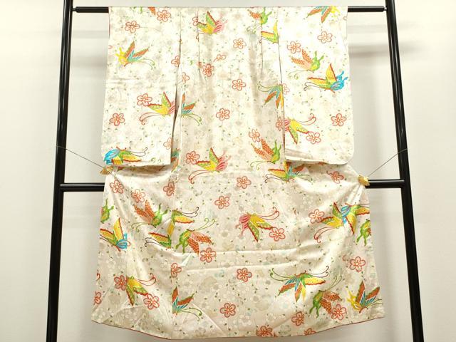 平和屋着物[]七五三 女の子 7歳 祝着 四つ身 舞蝶枝梅文 金彩