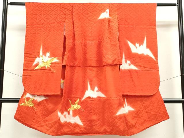 平和屋着物[]七五三 女の子 ７歳 祝着 四つ身 駒刺繍 折り鶴 飛鶴文