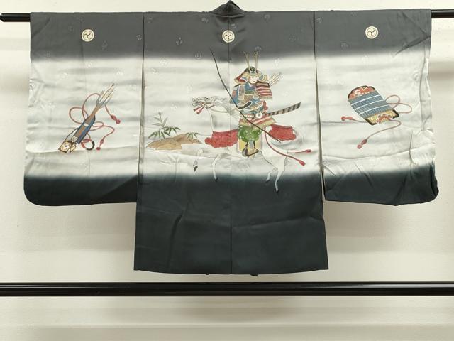 平和屋着物[]七五三　男の子　祝着・羽織セット　手描き　戦　藍海松茶色　暈し染め　金彩　逸品　CAAZ7015ze_6