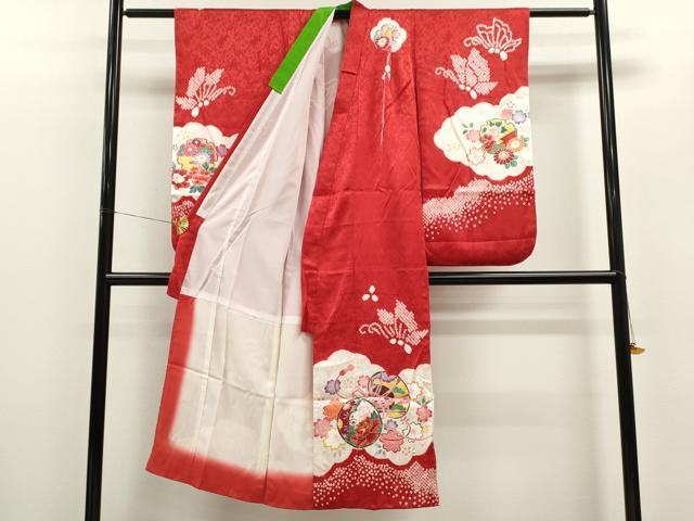 平和屋着物[]七五三　女の子　７歳　祝着　四つ身　長襦袢セット　鼓舞蝶草花文　金彩　逸品　CAAZ7023ze_1