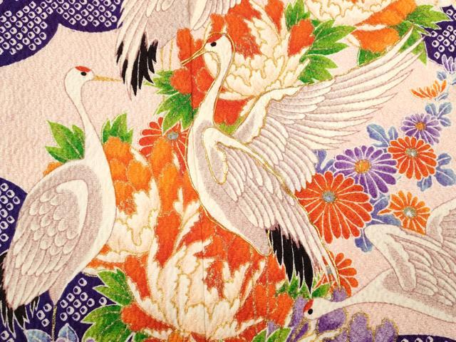 平和屋着物[]七五三　女の子　７歳　祝着　四つ身　袋帯セット　駒刺繍　群鶴草花文　金彩　逸品　CAAZ7086ze_3