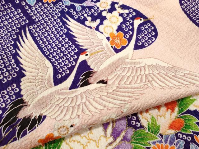 平和屋着物[]七五三　女の子　７歳　祝着　四つ身　袋帯セット　駒刺繍　群鶴草花文　金彩　逸品　CAAZ7086ze_5