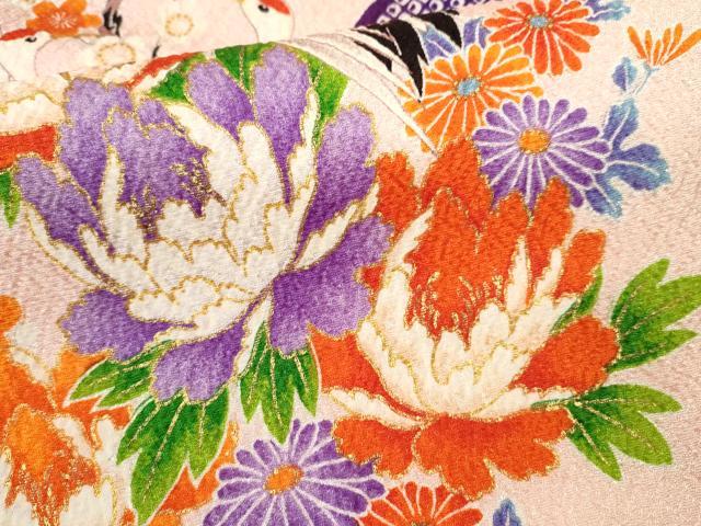 平和屋着物[]七五三　女の子　７歳　祝着　四つ身　袋帯セット　駒刺繍　群鶴草花文　金彩　逸品　CAAZ7086ze_4