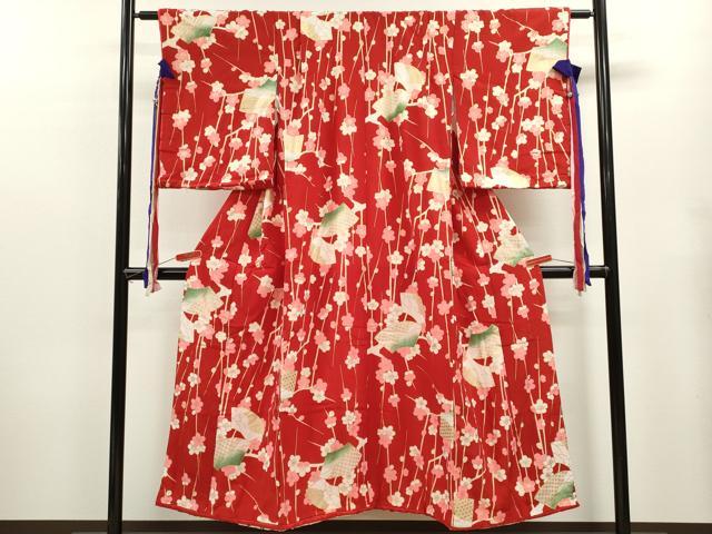 平和屋着物∵女の子　十三参り　子供　祝着　地紙吉祥枝梅文　金彩　洗える着物　CAAZ7151ze