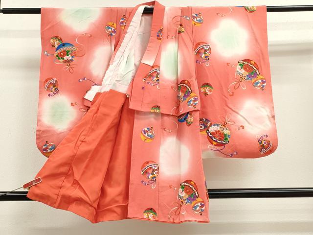 平和屋着物[]七五三　女の子　３歳　祝着　三つ身　長襦袢セット　鈴草花文　暈し染め　金彩　逸品　CAAZ7152ze