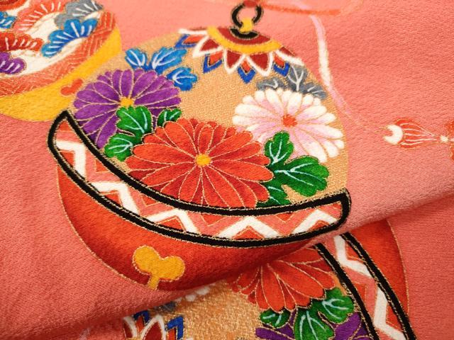 平和屋着物[]七五三　女の子　３歳　祝着　三つ身　長襦袢セット　鈴草花文　暈し染め　金彩　逸品　CAAZ7152ze