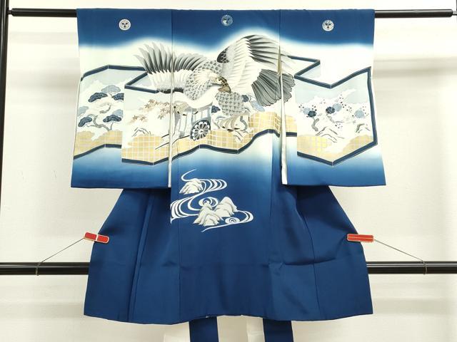 平和屋着物[]お宮参り　男の子　祝着　産着　初着　のしめ　鷹　屏風草花文　金彩　逸品　CAAZ7161ze